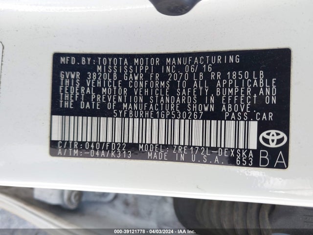 Toyota Corolla S Plus 2016 5YFBURHE1GP530267 Image 9