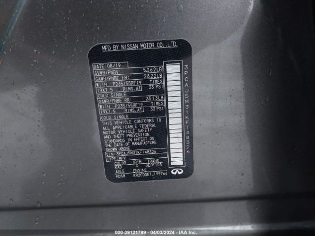 3PCAJ5M31KF148326 Infiniti Qx50 Luxe