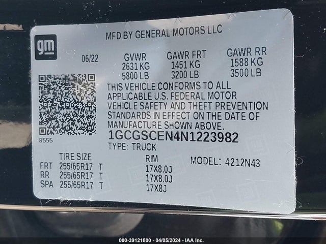 1GCGSCEN4N1223982 Chevrolet Colorado 2wd  Short Box Lt