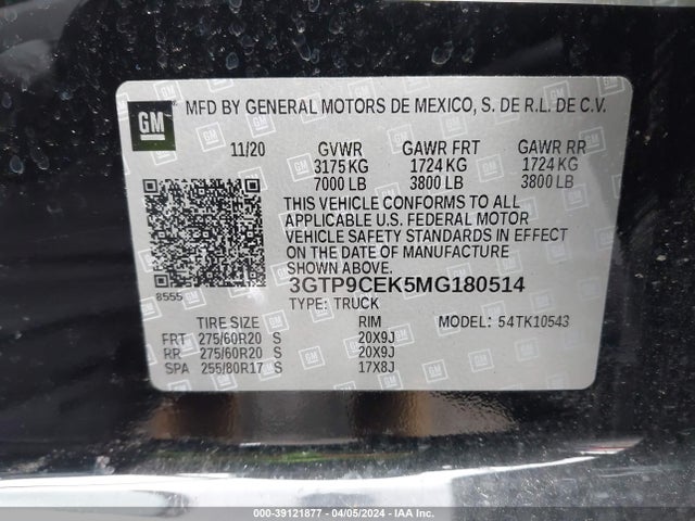 GMC Sierra 1500 4wd  Short Box Elevation 2021 3GTP9CEK5MG180514 Image 9