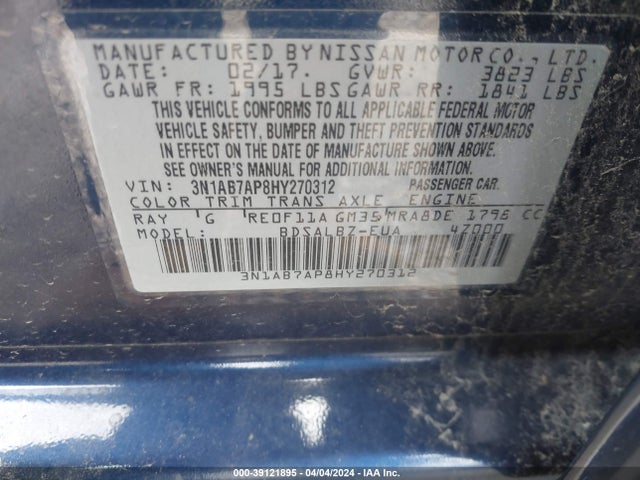 Nissan SENTRA S 2017 3N1AB7AP8HY270312 Image 9