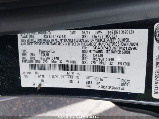 Ford FIESTA SE 2015 3FADP4BJ6FM212990 Image 9