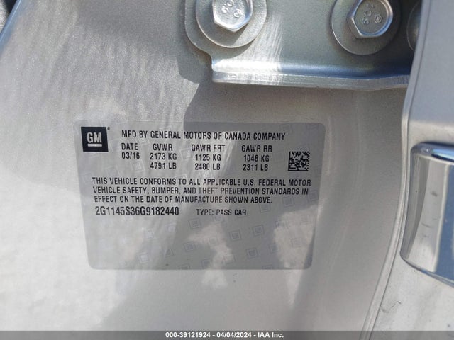 Chevrolet IMPALA 2LZ 2016 2G1145S36G9182440 Image 9