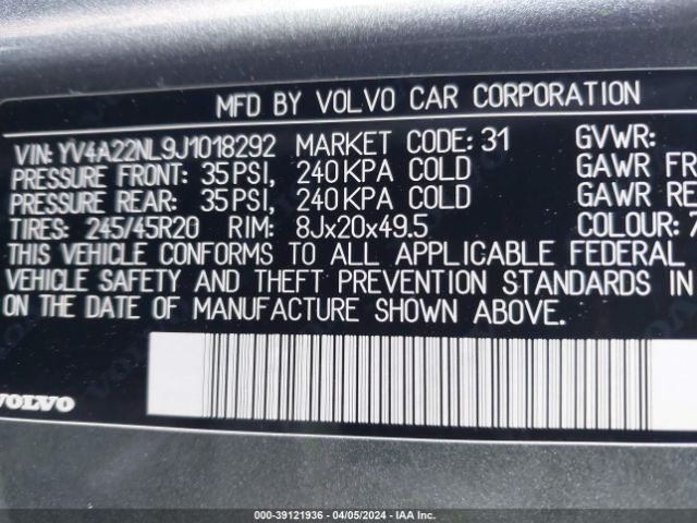 YV4A22NL9J1018292 Volvo V90 Cross Country T6