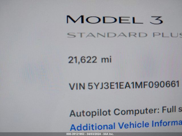 5YJ3E1EA1MF090661 Tesla Model 3 Standard Range Plus Rear-wheel Drive