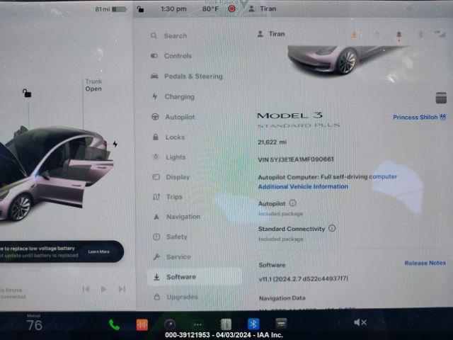 5YJ3E1EA1MF090661 Tesla Model 3 Standard Range Plus Rear-wheel Drive