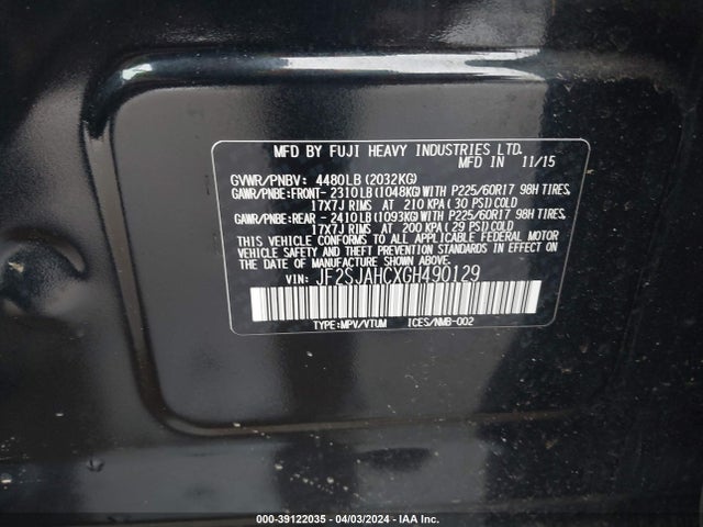 Subaru Forester 2.5i Limited 2016 JF2SJAHCXGH490129 Image 9