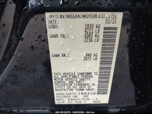 Nissan Altima 2.5 Sv 2015 1N4AL3AP7FC288458 Image 9