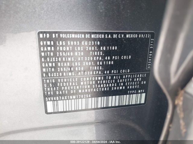 3VV4B7AX1NM176254 Volkswagen Tiguan 2.0t Sel R-line
