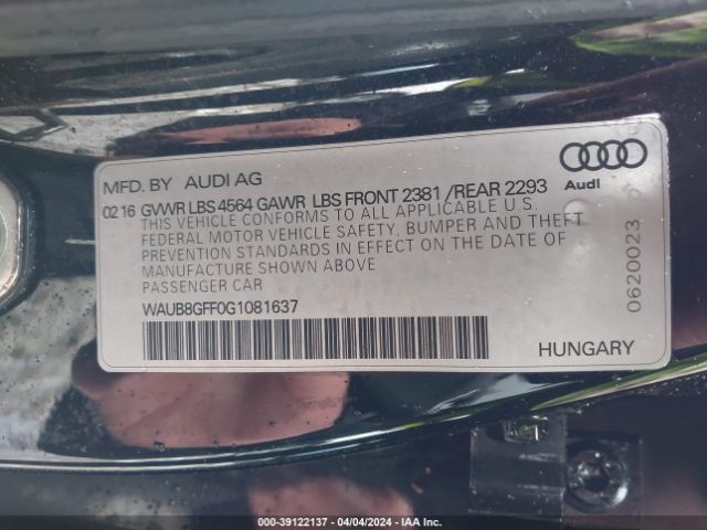 WAUB8GFF0G1081637 Audi A3 2.0t Premium