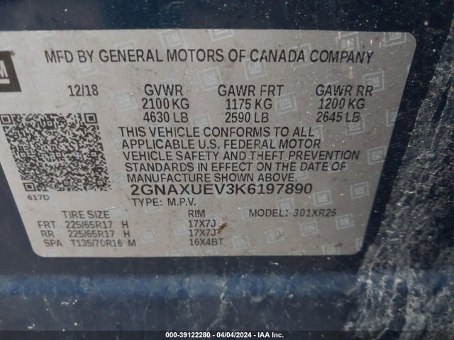 Chevrolet EQUINOX LT 2019 2GNAXUEV3K6197890 Image 9