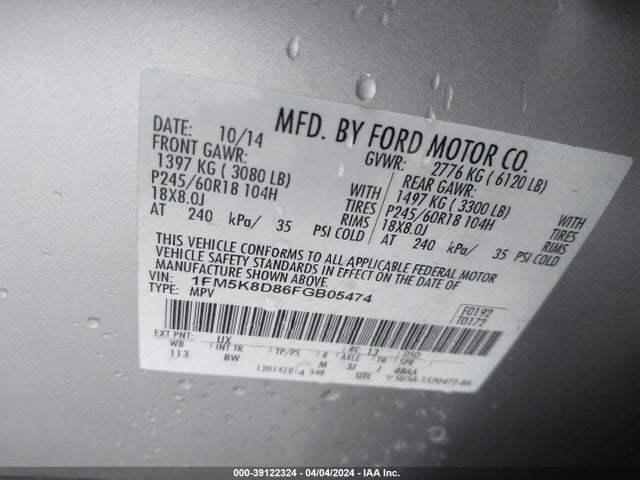 Ford EXPLORER XLT 2015 1FM5K8D86FGB05474 Image 9