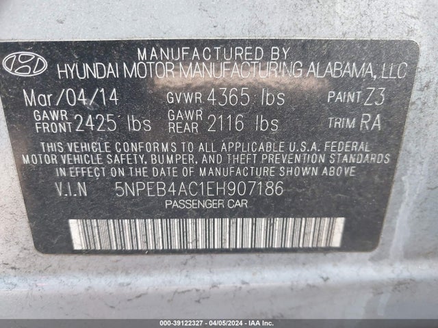 Hyundai SONATA GLS 2014 5NPEB4AC1EH907186 Image 9