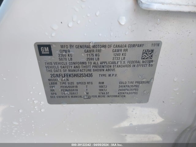 Chevrolet EQUINOX LT 2017 2GNFLFEK5H6253436 Image 9