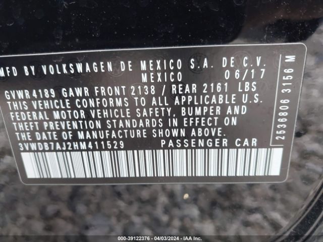 3VWDB7AJ2HM411529 Volkswagen Jetta 1.4t Se