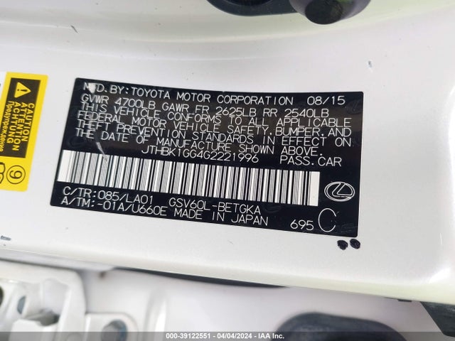 Lexus ES 350 2016 JTHBK1GG4G2221996 Image 9