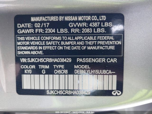 SJKCH5CR8HA038429 Infiniti Qx30 Premium