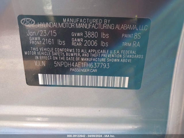 Hyundai ELANTRA SE 2015 5NPDH4AE1FH637793 Image 9