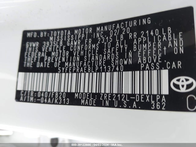 Toyota COROLLA LE 2020 5YFEPRAE8LP113740 Image 9