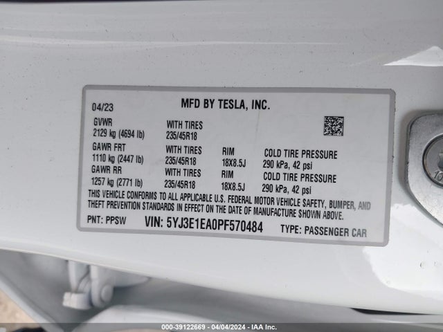 Tesla Model 3 Rear-wheel Drive 2023 5YJ3E1EA0PF570484 Image 9