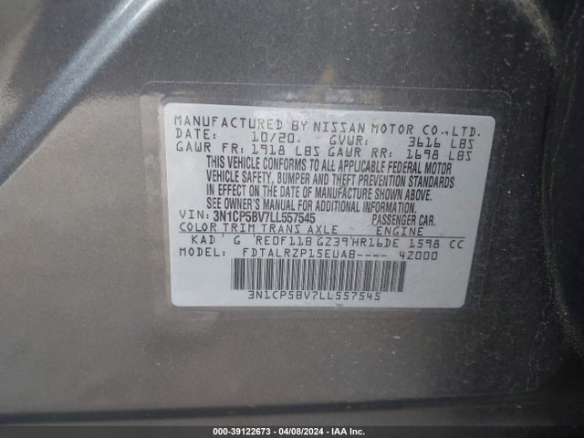 Nissan Kicks S Xtronic Cvt 2020 3N1CP5BV7LL557545 Image 9