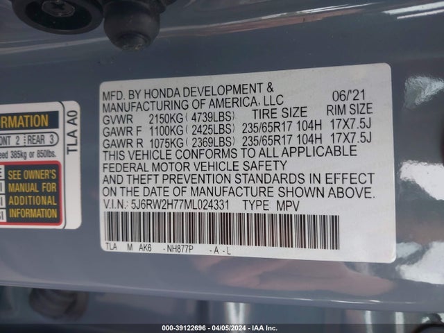 Honda Cr-v Awd Special Edition 2021 5J6RW2H77ML024331 Image 9