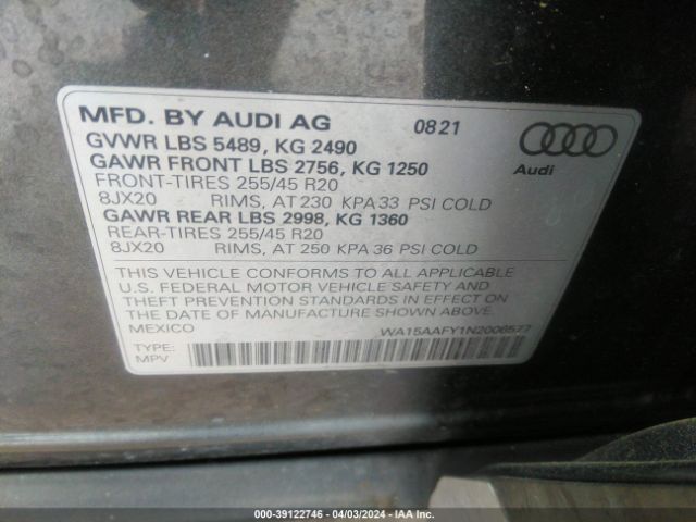 WA15AAFY1N2006577 Audi Q5 Sportback Premium Plus 45 Tfsi S Line Quattro S Tronic