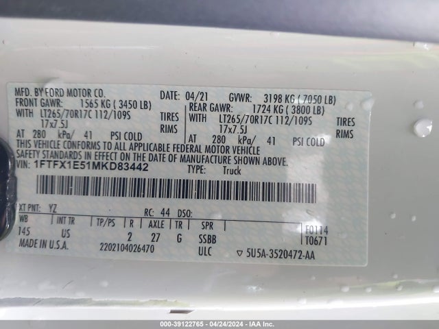 Ford F-150 Xlt 2021 1FTFX1E51MKD83442 Image 9