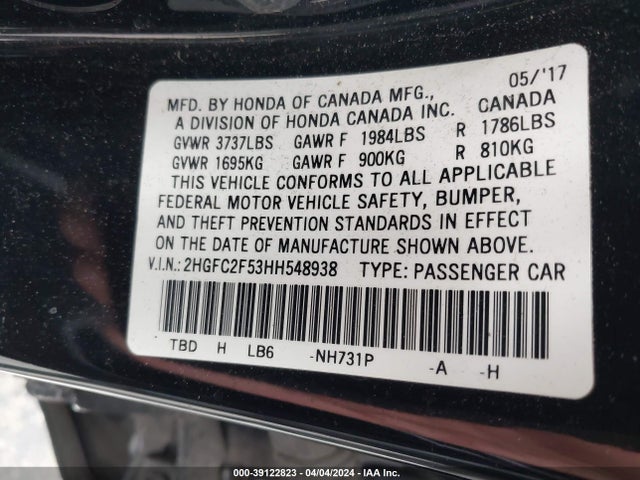 Honda Civic Lx 2017 2HGFC2F53HH548938 Image 9