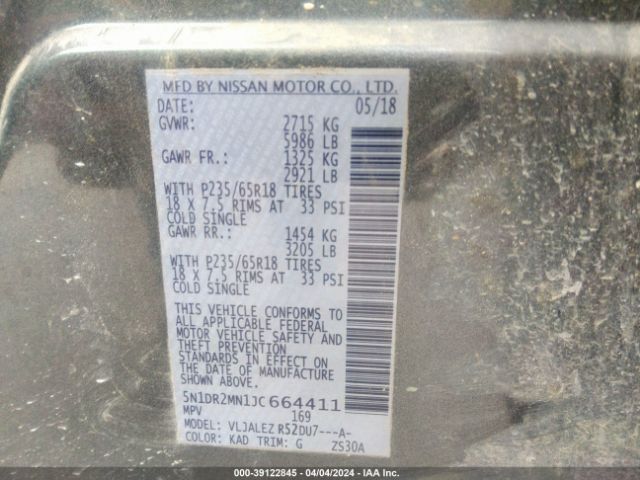 5N1DR2MN1JC664411 Nissan Pathfinder Sv
