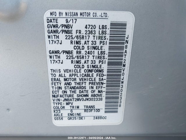 Nissan ROGUE SV 2018 JN8AT2MV0JW302338 Image 9