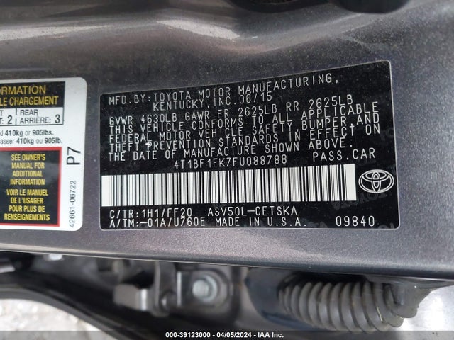 Toyota CAMRY SE 2015 4T1BF1FK7FU088788 Image 9