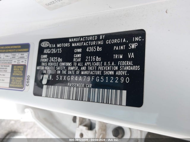 KIA OPTIMA SX 2015 5XXGR4A79FG512290 Image 9