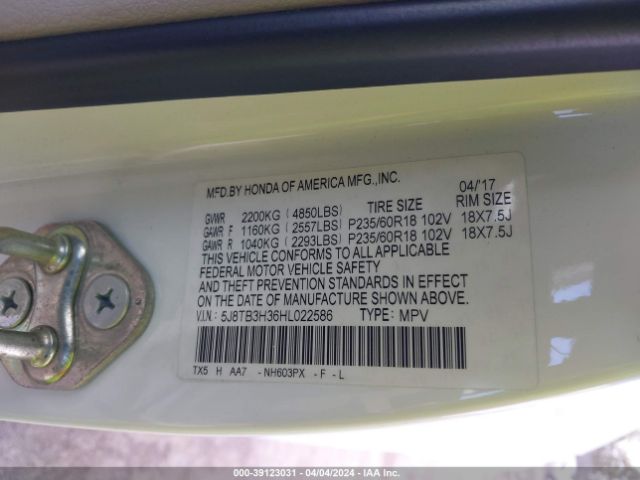 5J8TB3H36HL022586 Acura Rdx Acurawatch Plus Package