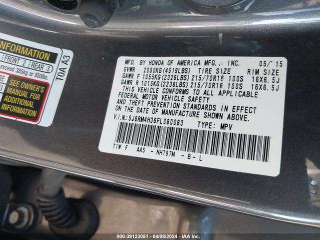 Honda CR-V LX 2015 5J6RM4H36FL080083 Image 9