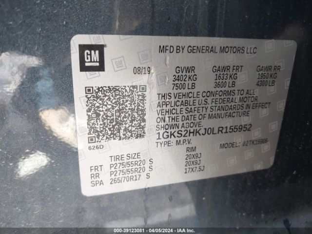 1GKS2HKJ0LR155952 GMC Yukon Xl 4wd Denali
