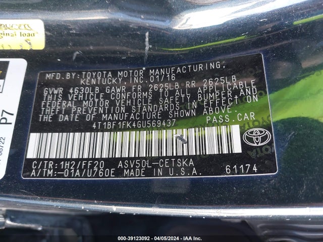 Toyota CAMRY SE 2016 4T1BF1FK4GU569437 Image 9