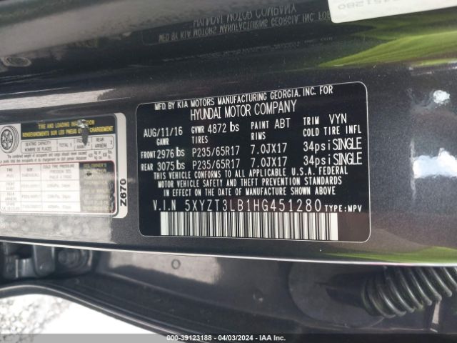 5XYZT3LB1HG451280 Hyundai Santa Fe Sport 2.4l