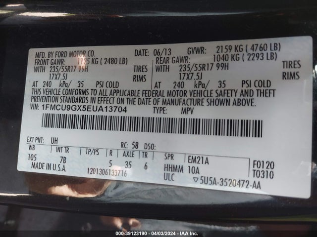 Ford ESCAPE SE 2014 1FMCU9GX5EUA13704 Image 9