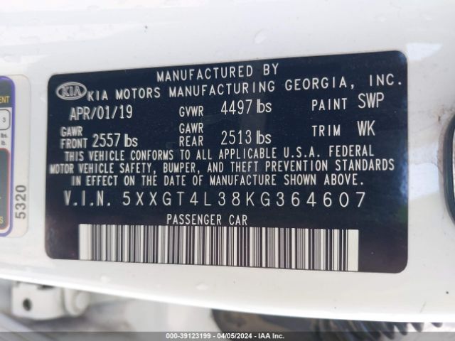 5XXGT4L38KG364607 KIA Optima S