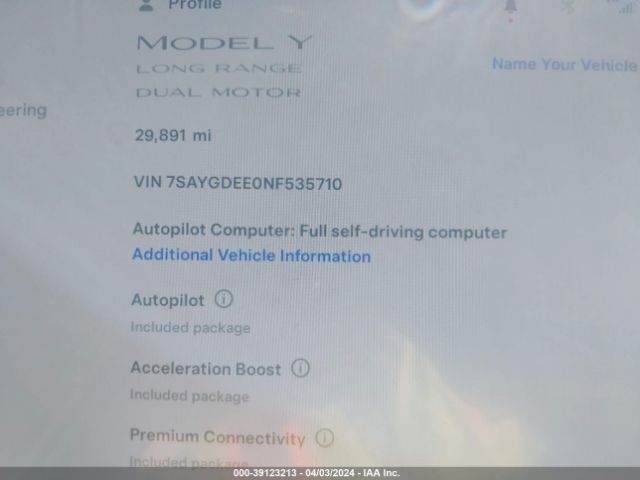 7SAYGDEE0NF535710 Tesla Model Y Long Range Dual Motor All-wheel Drive
