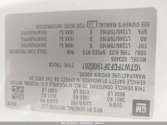 1GTW7FCF3F1908261 GMC Savana 2500 Work Van