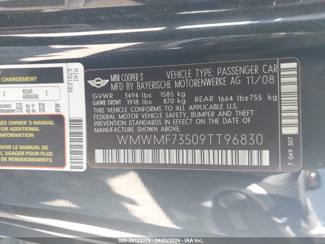 2009 MINI COOPER S WMWMF73509TT96830 Photo 8