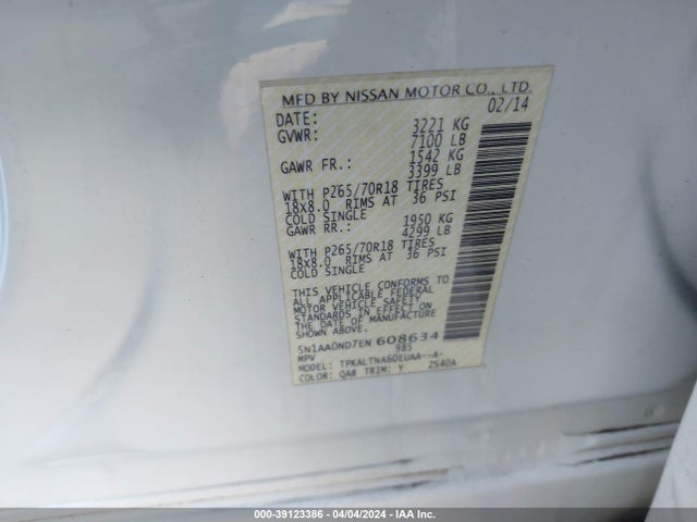 Nissan ARMADA SV 2014 5N1AA0ND7EN608634 Image 9