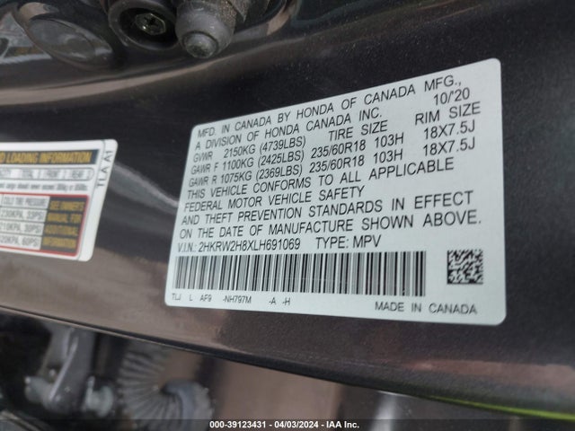 Honda Cr-v Awd Ex-l 2020 2HKRW2H8XLH691069 Image 9