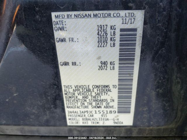1N4AL3AP9JC155189 Nissan Altima 2.5 Sr