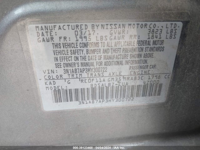 Nissan SENTRA S 2017 3N1AB7AP3HY300722 Image 9