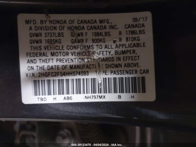 Honda Civic Lx 2017 2HGFC2F54HH574593 Image 9