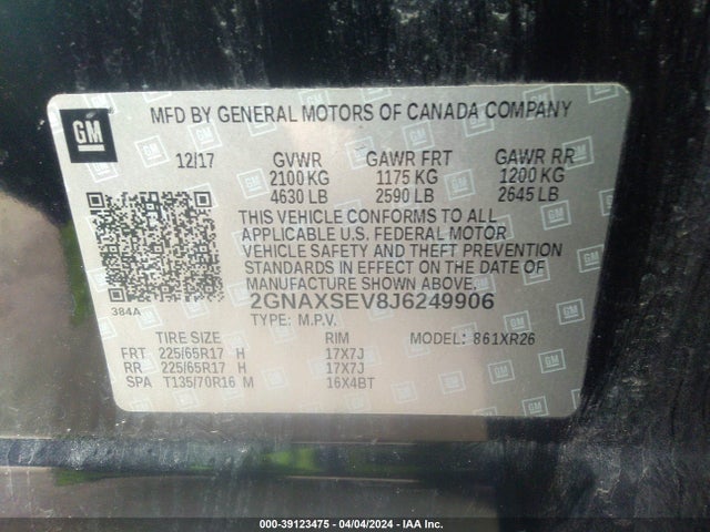 Chevrolet EQUINOX LT 2018 2GNAXSEV8J6249906 Image 9