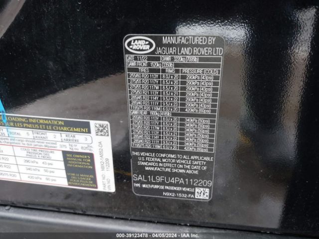 SAL1L9FU4PA112209 Land Rover Range Rover Sport Se Dynamic
